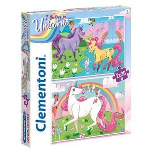 Clementoni Unicorns Supercolor Puzzle 2x20 Pieces For Age 3+ New Sealed